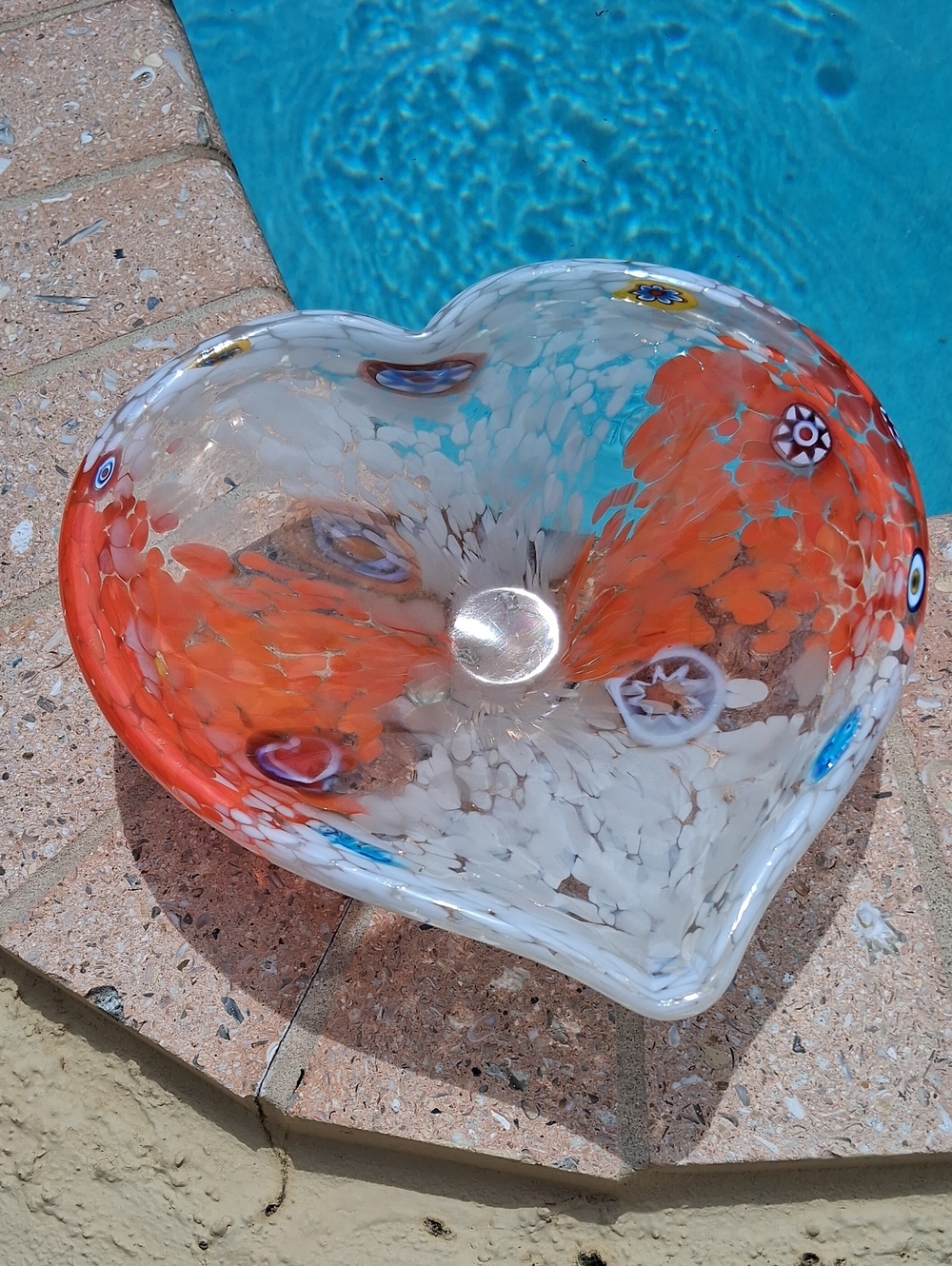 Handblown Heart Glass Bowl - Red, White, Blue